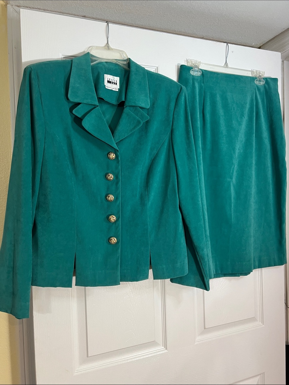 Leslie Fay Teal Two-Piece Skirt Suit